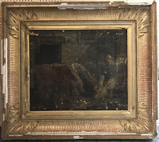 Picture of painting Two Figures Feeding Horses in Barn