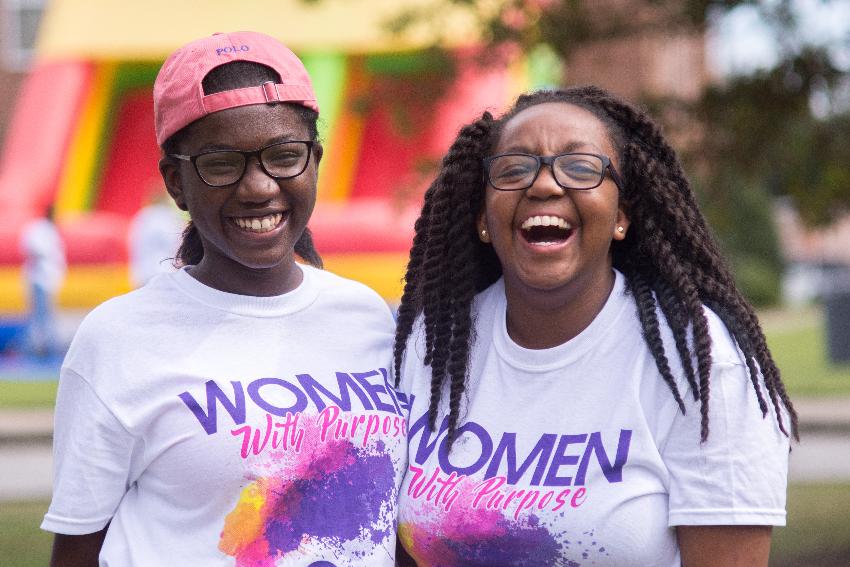 Smiling students at festival on campus