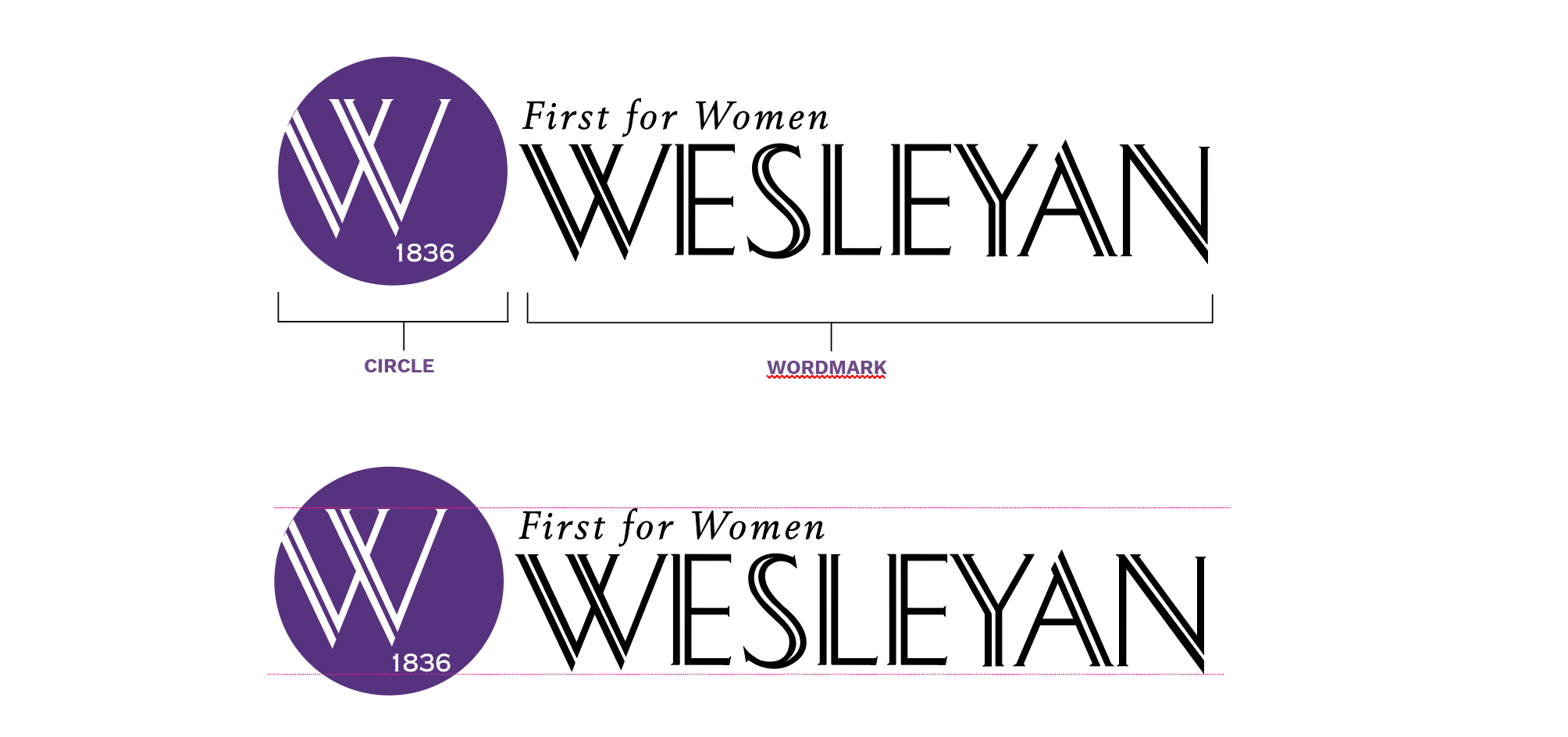 Wesleyan Circle with wordmark standard for branding