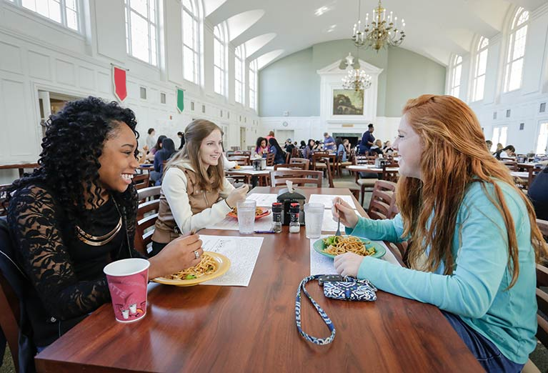 Students eating in the dining hall.
