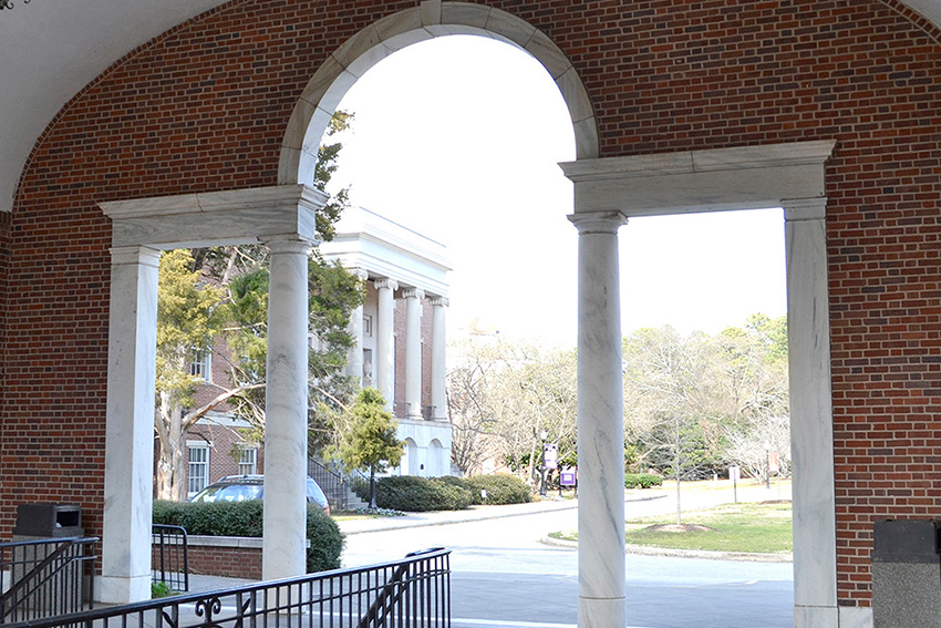 View of Candler building from inside the Loggia.