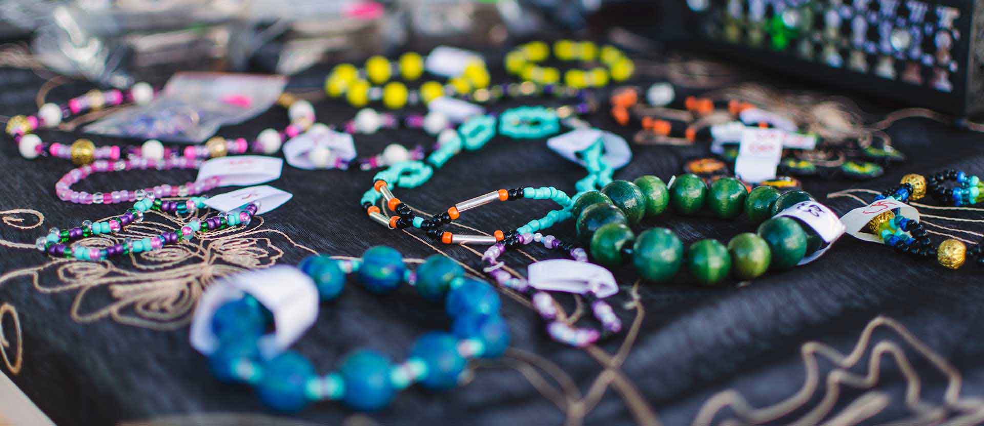 jewelry on table during Wesleyan market.