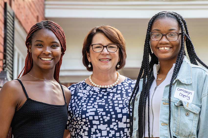 President Vivia Fowler with students