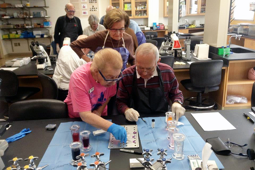 Group of WALL students perform a science experiment.